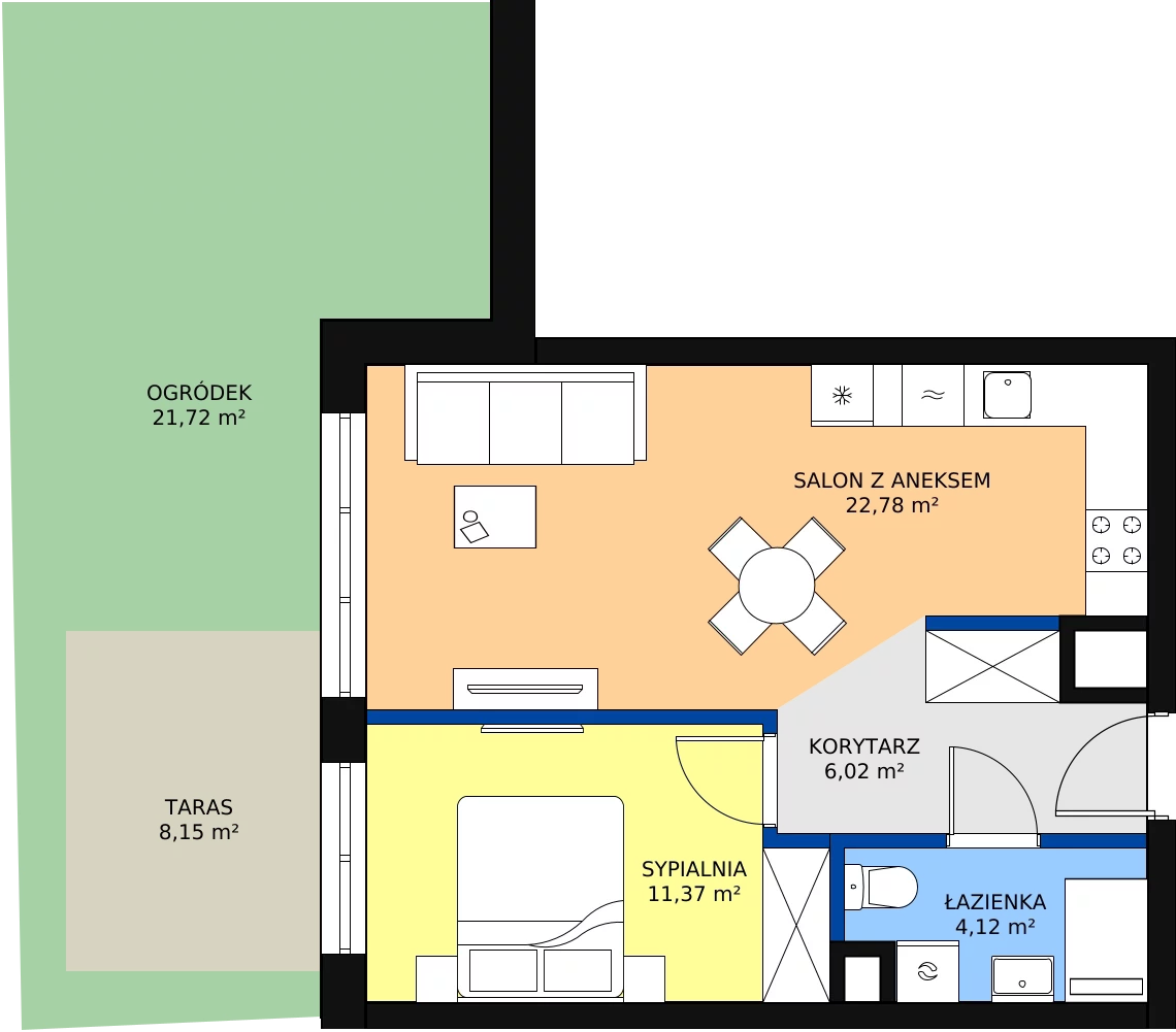 Zalety mieszkania 44.29 m², A 1.06