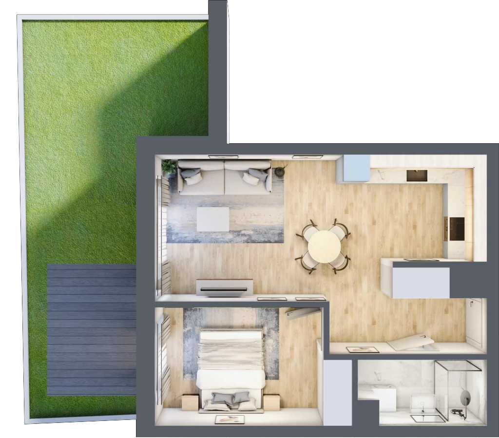 2 pokoje, mieszkanie 44,29 m², piętro 1, oferta nr A 1.06, Park Moniuszki II, Mysłowice, ul. Okrzei / Wielka Skotnica