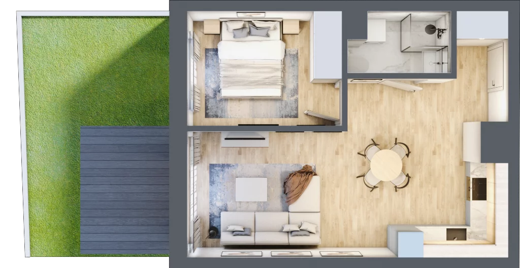2 pokoje, mieszkanie 41,76 m², piętro 1, oferta nr B 1.01, Park Moniuszki II, Mysłowice, ul. Okrzei / Wielka Skotnica