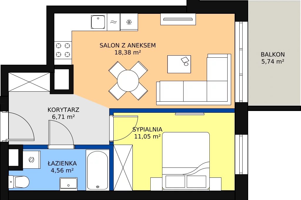 Zalety mieszkania 40.8 m², A 2.02