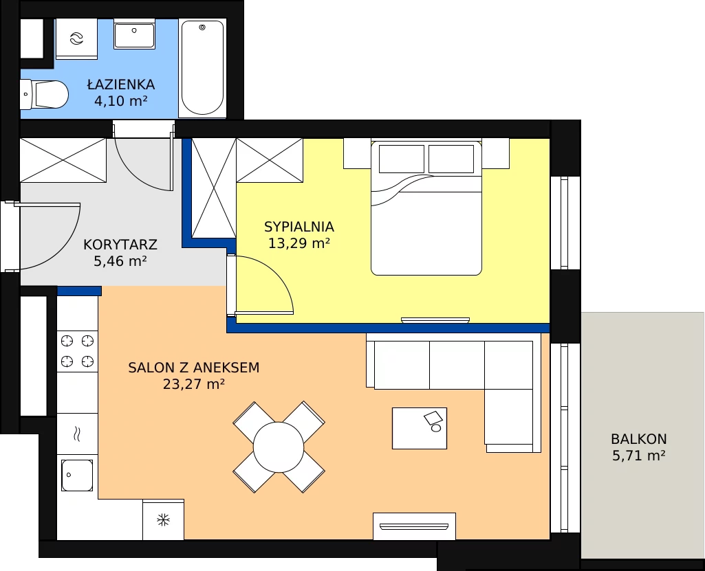 Zalety mieszkania 46.15 m², A 2.04