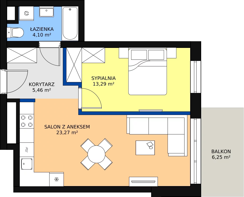 Zalety mieszkania 46.15 m², A 3.04