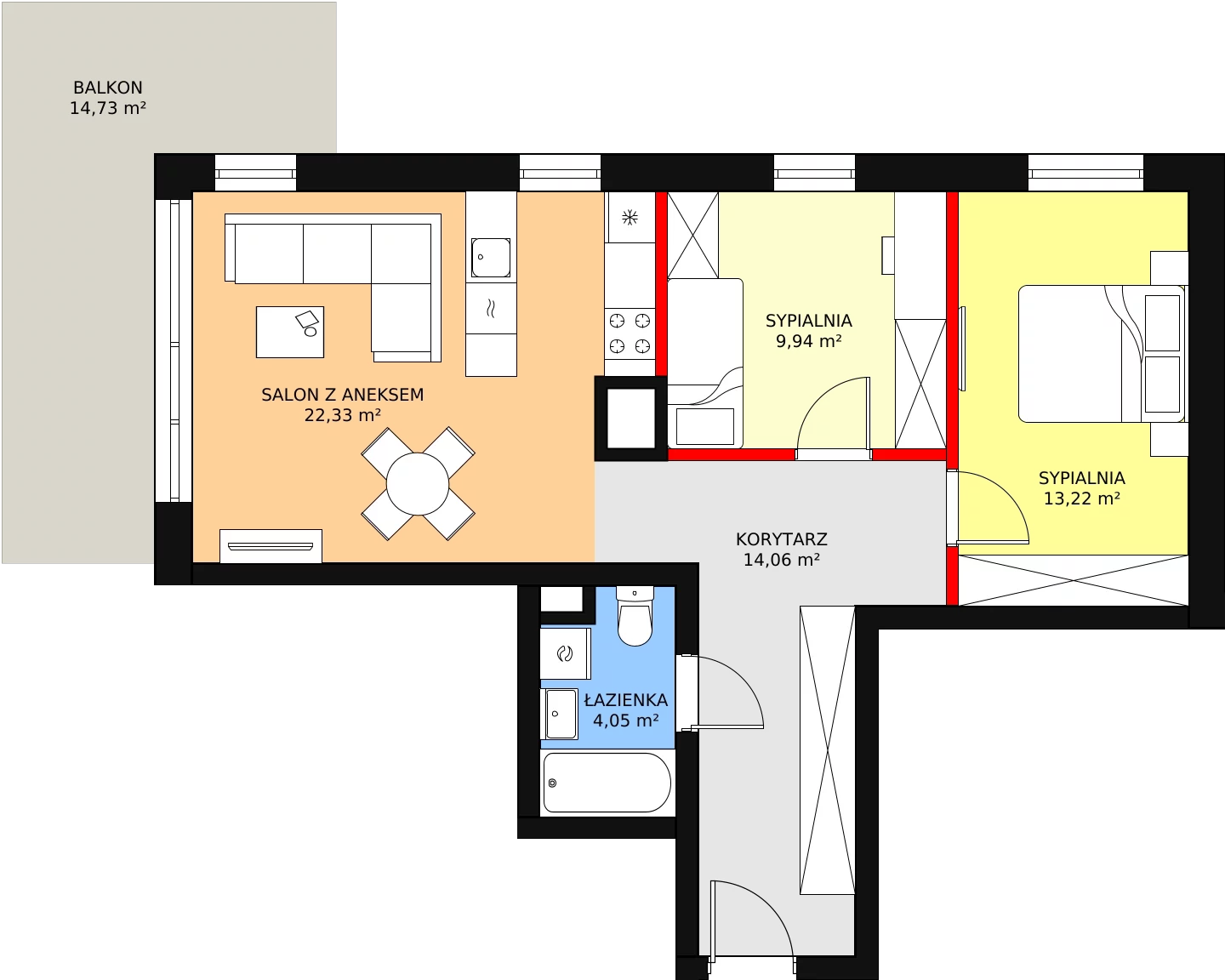 Nowe mieszkanie, 63,60 m², 3 pokoje, 3 piętro, oferta nr B 3.05