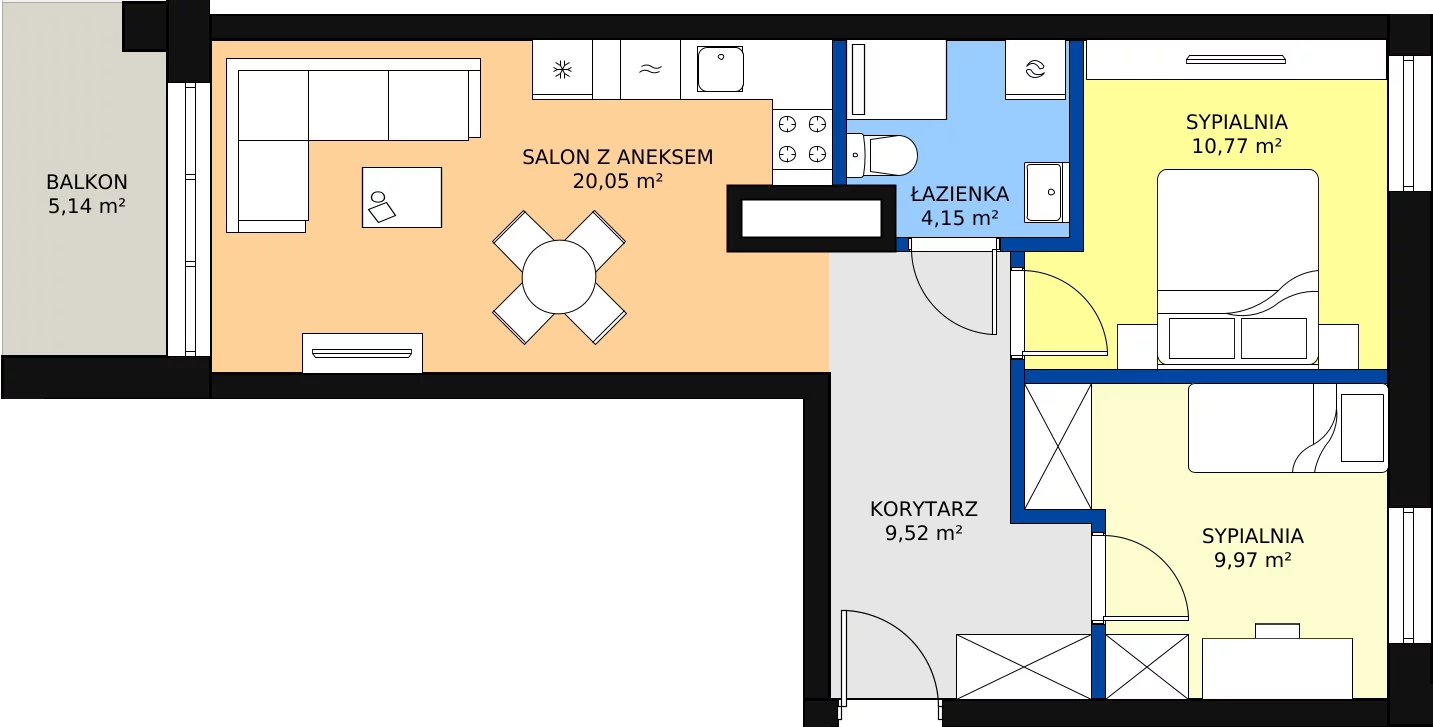 Zalety mieszkania 54.46 m², A 6.07