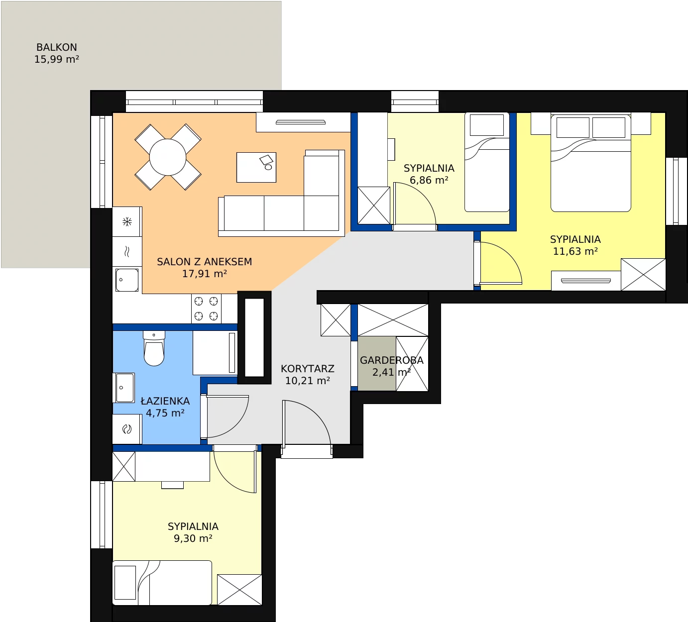 Zalety mieszkania 63.29 m², A 7.01