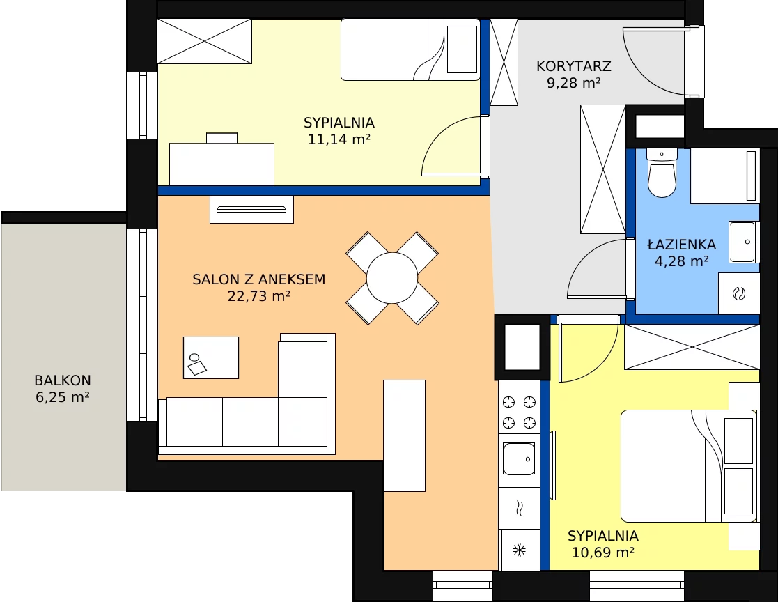 Zalety mieszkania 58.12 m², A 7.05