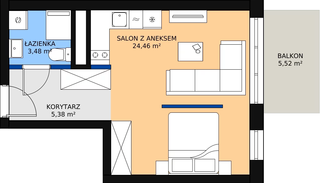 Zalety mieszkania 33.53 m², A 8.03