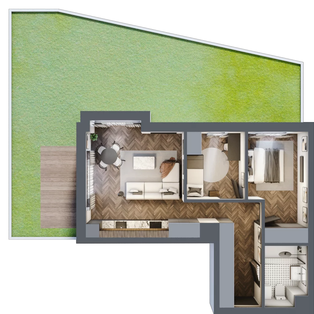 3 pokoje, mieszkanie 56,25 m², parter, oferta nr E.0.08, Wzgórze Poetów 2, Gliwice, Wójtowa Wieś, ul. T. Mazowieckiego