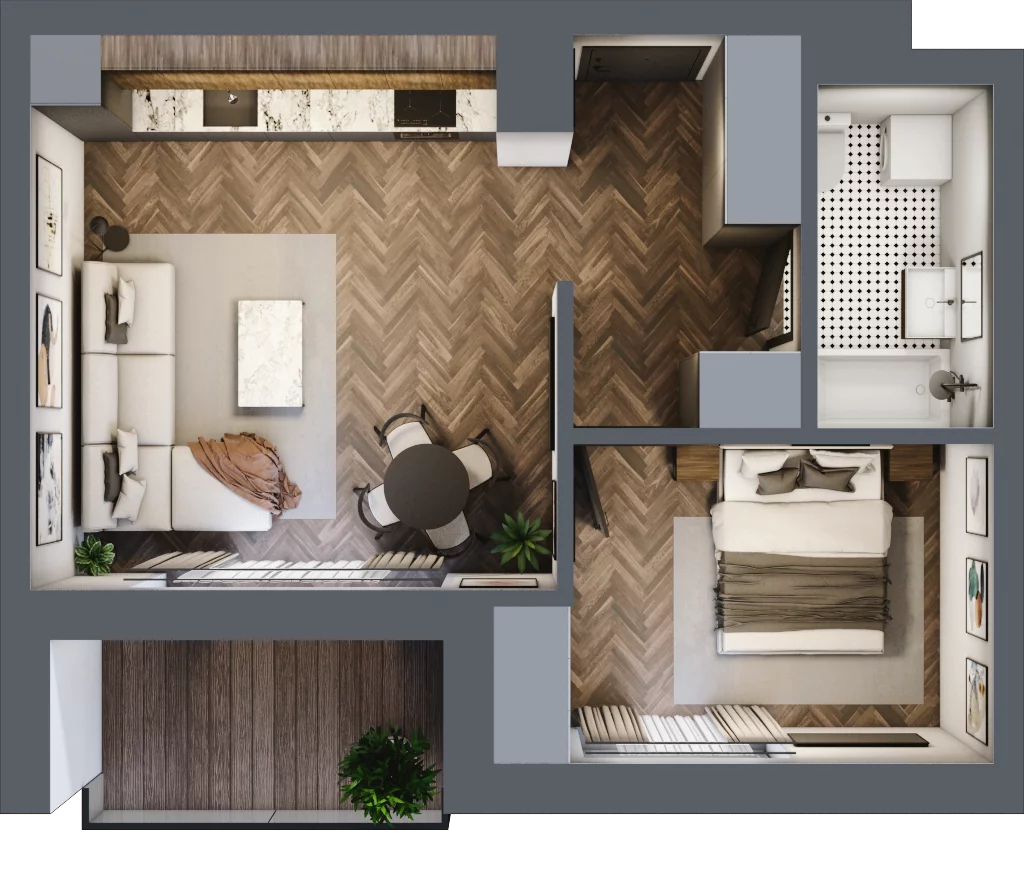 2 pokoje, mieszkanie 42,52 m², piętro 2, oferta nr E.2.06, Wzgórze Poetów 2, Gliwice, Wójtowa Wieś, ul. T. Mazowieckiego