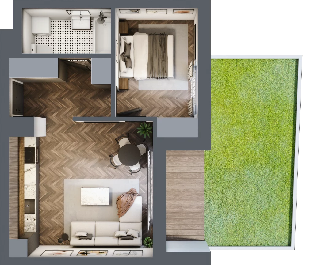 2 pokoje, mieszkanie 42,52 m², parter, oferta nr E.0.05, Wzgórze Poetów 2, Gliwice, Wójtowa Wieś, ul. T. Mazowieckiego