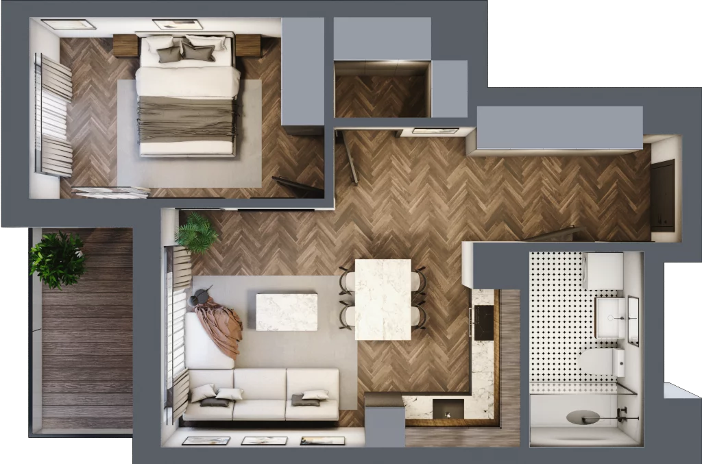 2 pokoje, mieszkanie 47,32 m², piętro 1, oferta nr E.1.11, Wzgórze Poetów 2, Gliwice, Wójtowa Wieś, ul. T. Mazowieckiego