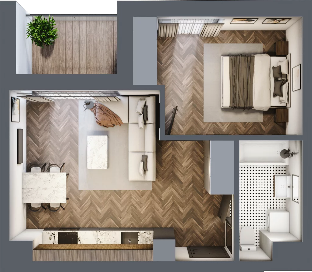 2 pokoje, mieszkanie 43,50 m², piętro 1, oferta nr E.1.01, Wzgórze Poetów 2, Gliwice, Wójtowa Wieś, ul. T. Mazowieckiego