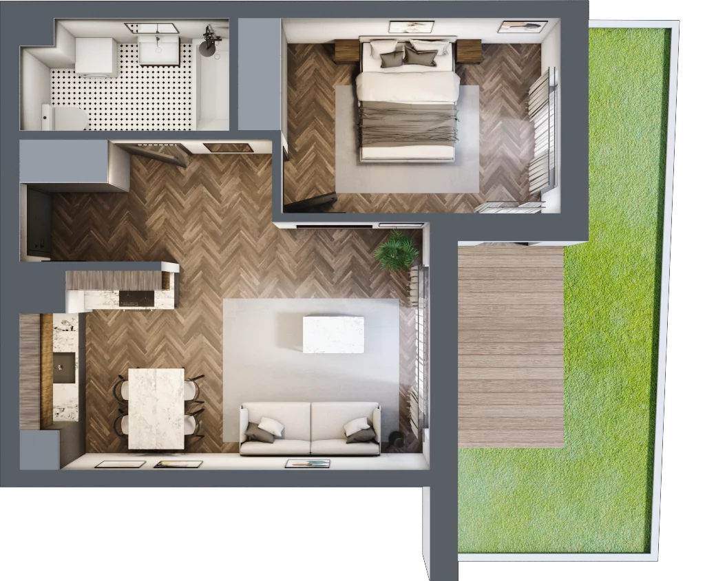 2 pokoje, mieszkanie 46,06 m², parter, oferta nr E.0.04, Wzgórze Poetów 2, Gliwice, Wójtowa Wieś, ul. T. Mazowieckiego