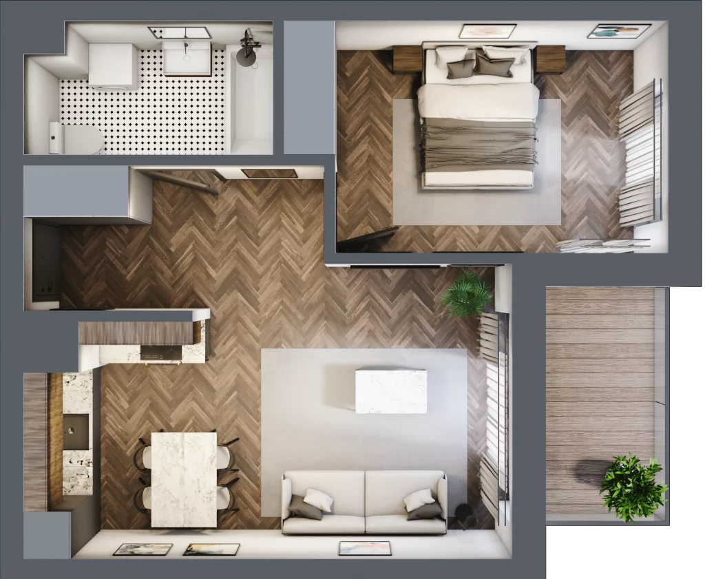 2 pokoje, mieszkanie 46,06 m², piętro 2, oferta nr E.2.05, Wzgórze Poetów 2, Gliwice, Wójtowa Wieś, ul. T. Mazowieckiego