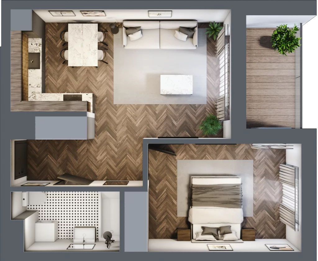 2 pokoje, mieszkanie 46,13 m², piętro 1, oferta nr E.1.04, Wzgórze Poetów 2, Gliwice, Wójtowa Wieś, ul. T. Mazowieckiego