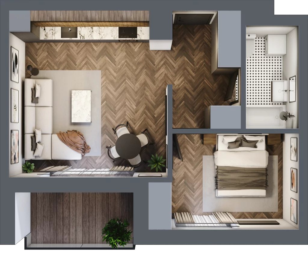 2 pokoje, mieszkanie 42,52 m², piętro 1, oferta nr E.1.06, Wzgórze Poetów 2, Gliwice, Wójtowa Wieś, ul. T. Mazowieckiego