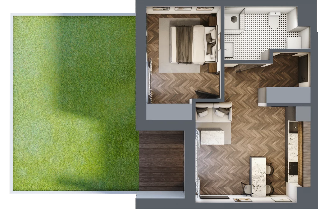 2 pokoje, mieszkanie 43,18 m², parter, oferta nr E.0.01, Wzgórze Poetów 2, Gliwice, Wójtowa Wieś, ul. T. Mazowieckiego