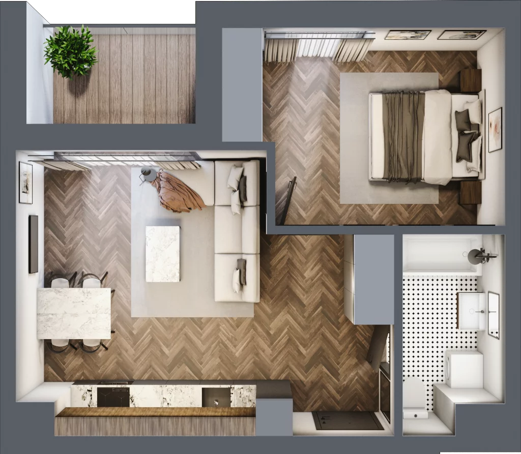 2 pokoje, mieszkanie 43,50 m², piętro 1, oferta nr F.1.01, Wzgórze Poetów 2, Gliwice, Wójtowa Wieś, ul. T. Mazowieckiego