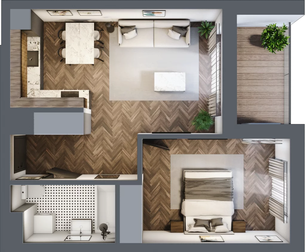 2 pokoje, mieszkanie 46,12 m², piętro 1, oferta nr F.1.04, Wzgórze Poetów 2, Gliwice, Wójtowa Wieś, ul. T. Mazowieckiego