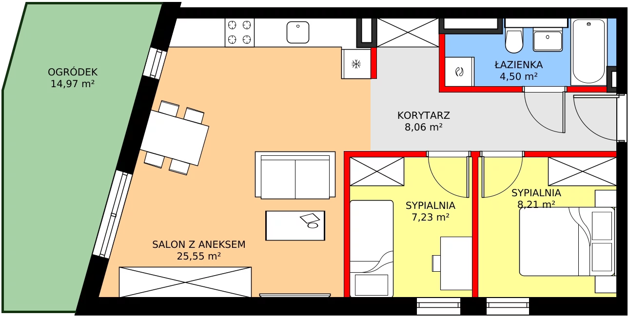 Zalety mieszkania 53.55 m², 2
