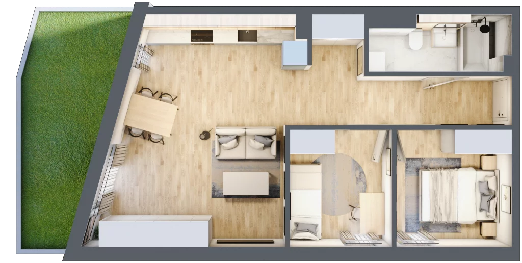 3 pokoje, mieszkanie 53,55 m², parter, oferta nr 2, Popiełuszki, Szczecin, Zachód, Pogodno, ul. Popiełuszki 6