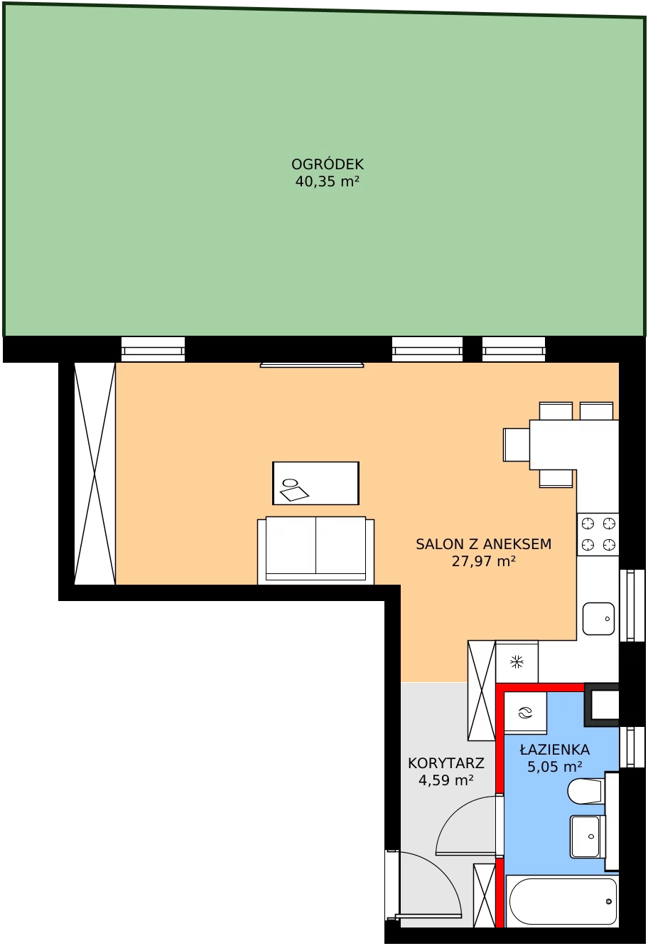 Zalety mieszkania 37.61 m², 4