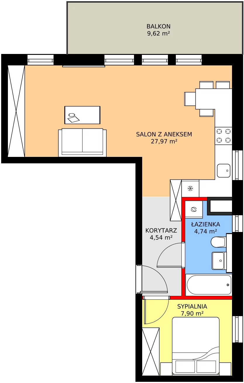 Zalety mieszkania 45.15 m², 12