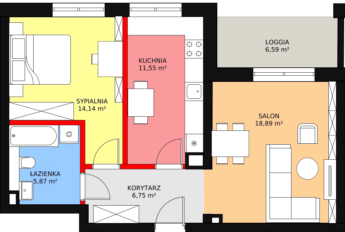 Mieszkanie 57,20 m², piętro 1, oferta nr W3.5, Mirabelkowa Aleja - Etap IV, Łódź, Polesie, Złotno, ul. Podchorążych 49