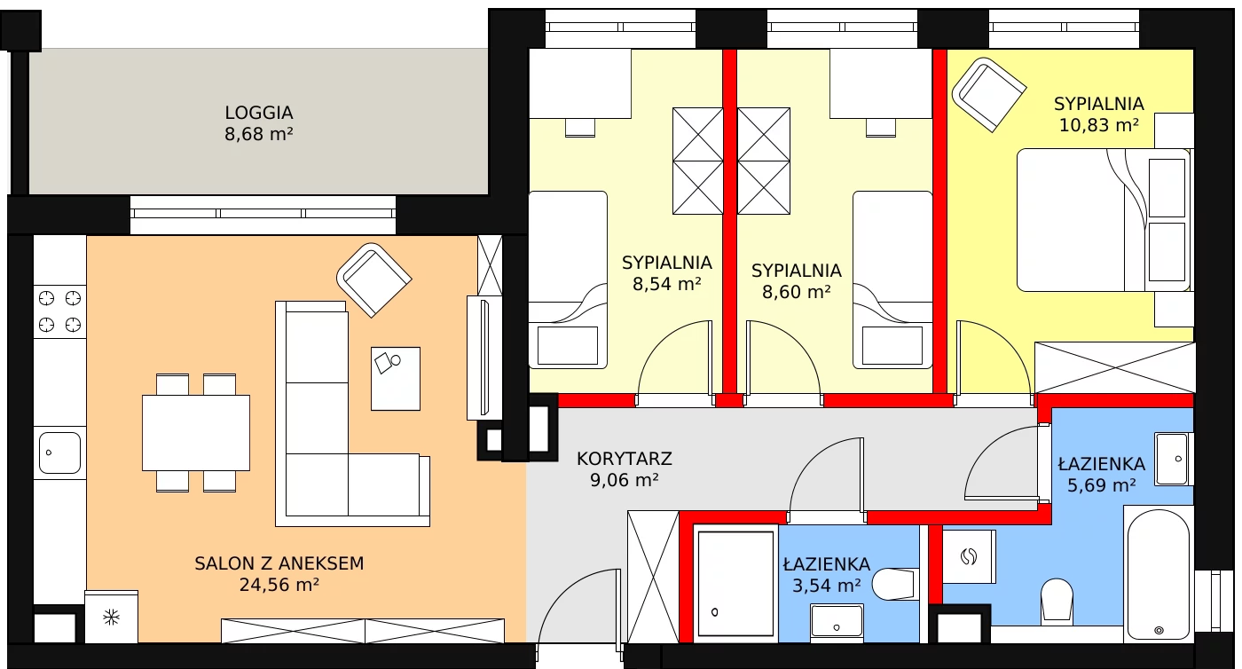 Mieszkanie 70,82 m², piętro 1, oferta nr W3.6, Mirabelkowa Aleja - Etap IV, Łódź, Polesie, Złotno, ul. Podchorążych 49