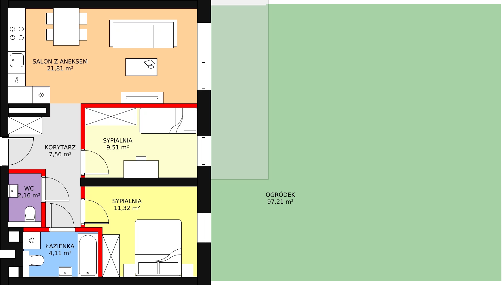 Apartament 56,47 m², parter, oferta nr A1.0.05, Mirabelkowa Eko, Łódź, Polesie, Złotno, ul. Podchorążych 49