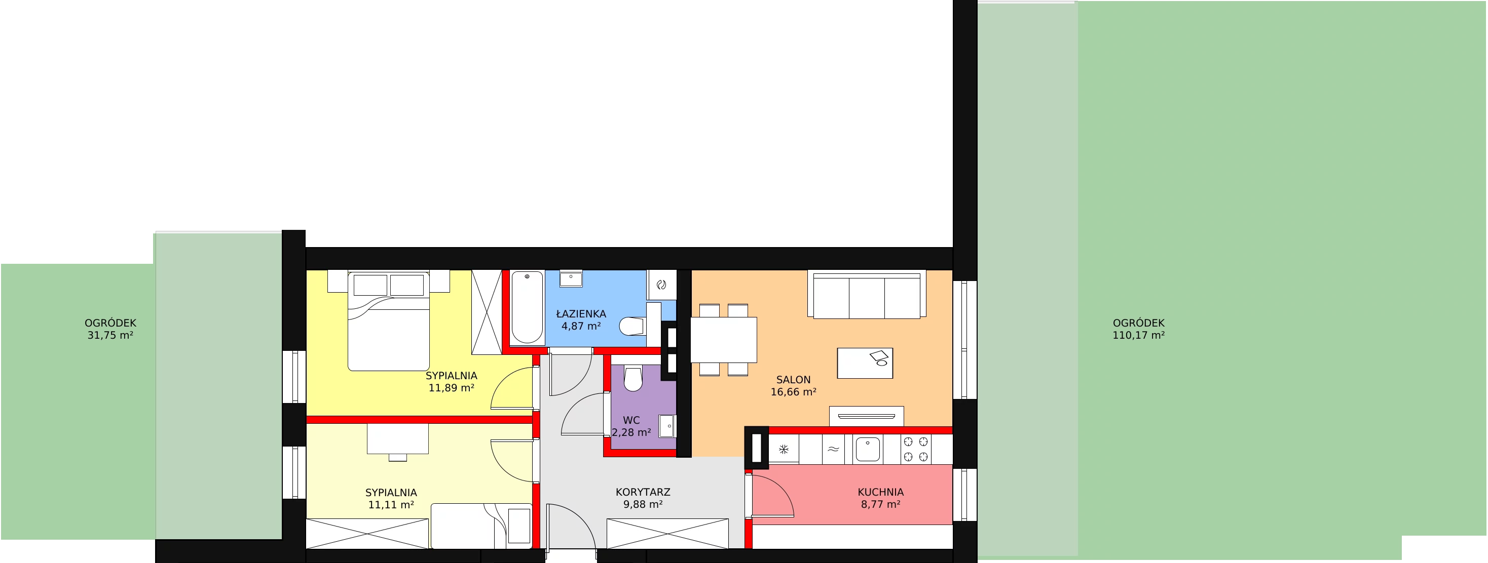 Mieszkanie 65,46 m², parter, oferta nr A1.0.07, Mirabelkowa Eko, Łódź, Polesie, Złotno, ul. Podchorążych 49