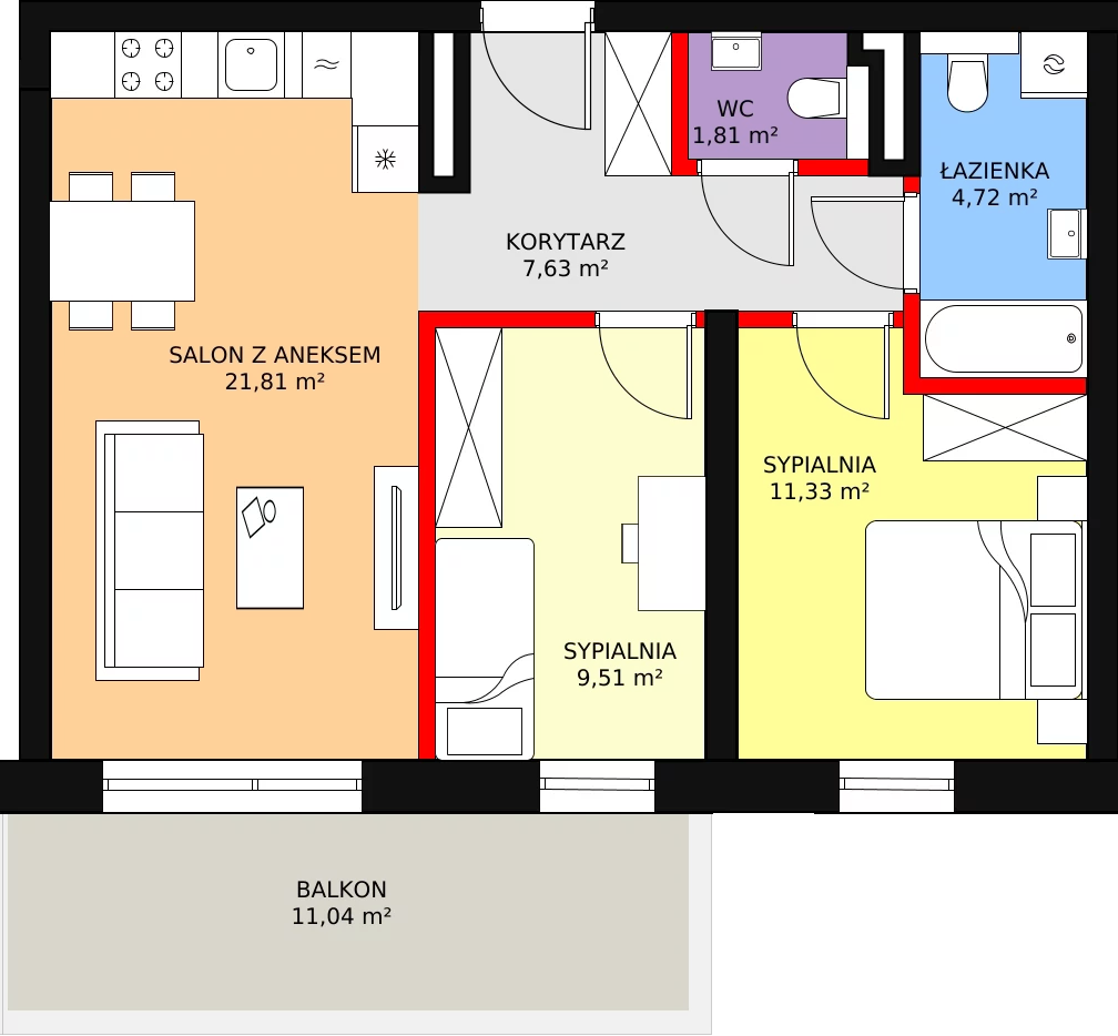 Apartament 56,81 m², piętro 1, oferta nr A1.1.11, Mirabelkowa Eko, Łódź, Polesie, Złotno, ul. Podchorążych 49