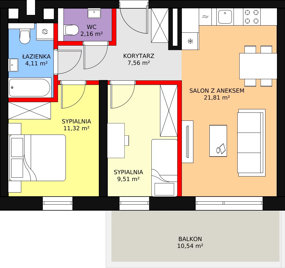 Apartament 56,47 m², piętro 1, oferta nr A1.1.12, Mirabelkowa Eko, Łódź, Polesie, Złotno, ul. Podchorążych 49