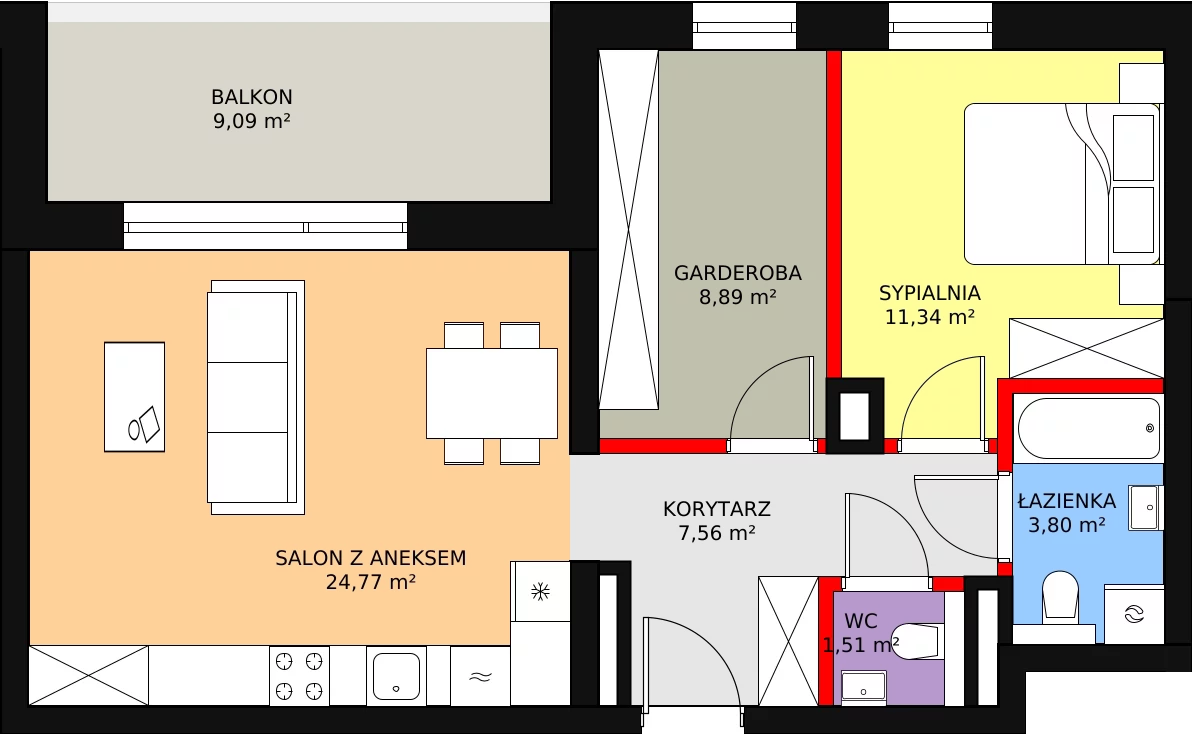 Apartament 57,87 m², piętro 1, oferta nr A1.1.15, Mirabelkowa Eko, Łódź, Polesie, Złotno, ul. Podchorążych 49