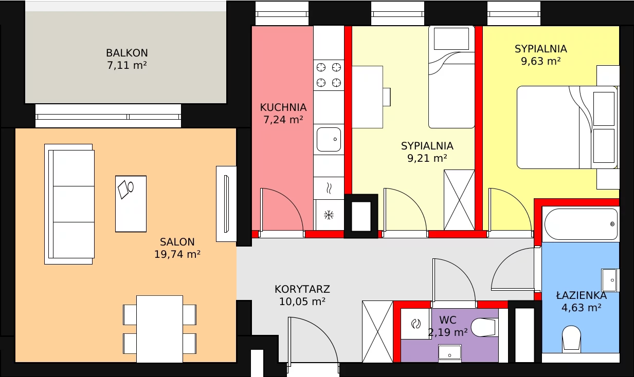 Apartament 62,69 m², piętro 1, oferta nr A1.1.08, Mirabelkowa Eko, Łódź, Polesie, Złotno, ul. Podchorążych 49