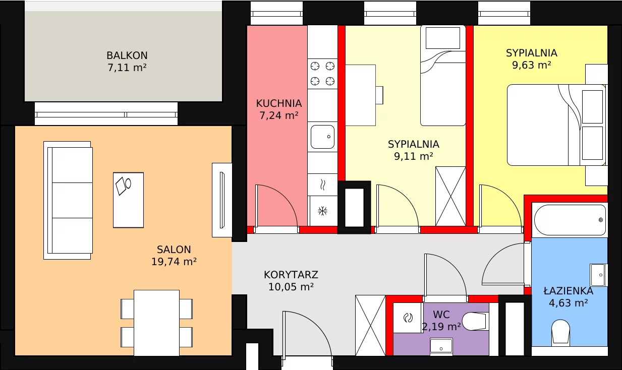 Apartament 62,59 m², piętro 2, oferta nr A1.2.16, Mirabelkowa Eko, Łódź, Polesie, Złotno, ul. Podchorążych 49