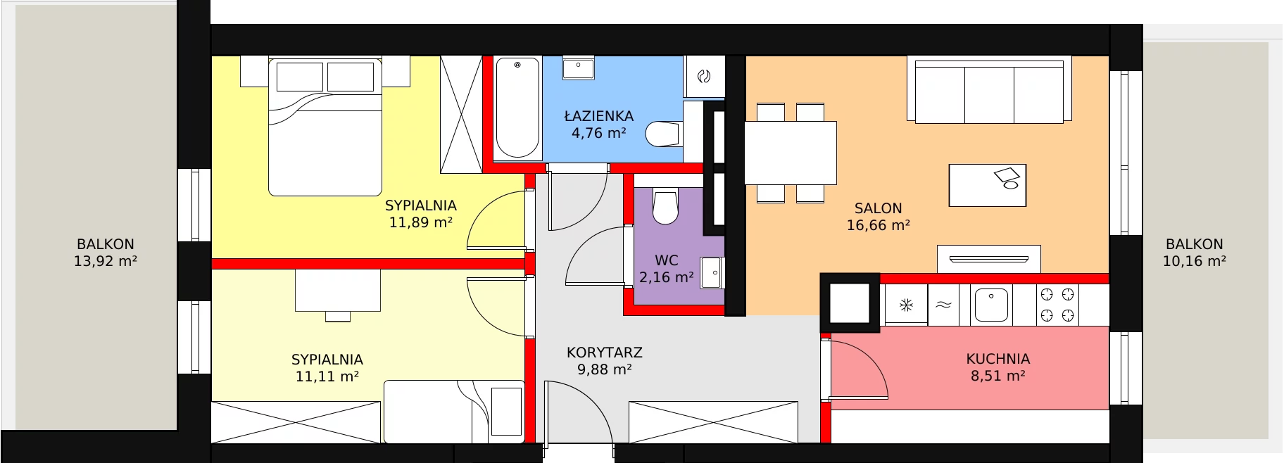 Apartament 64,97 m², piętro 2, oferta nr A1.2.22, Mirabelkowa Eko, Łódź, Polesie, Złotno, ul. Podchorążych 49