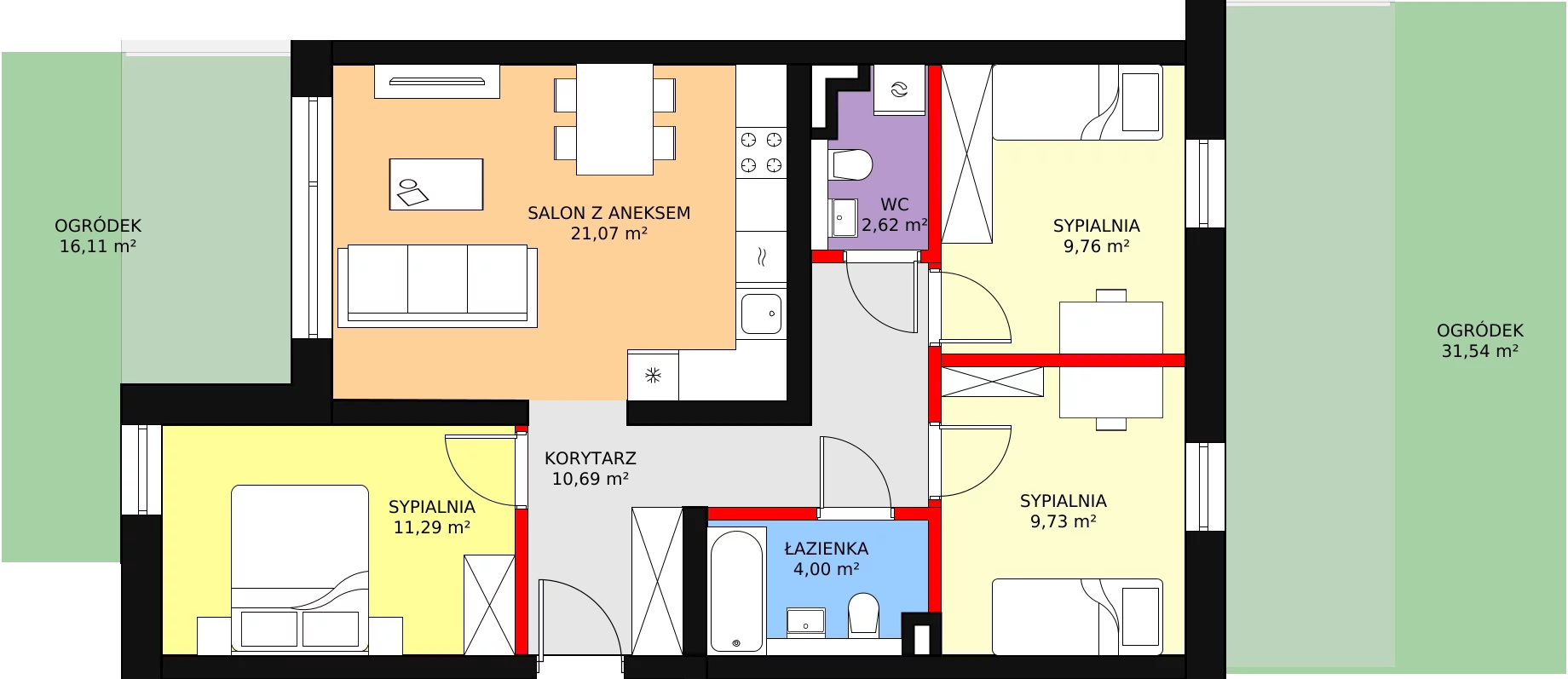 4 pokoje, apartament 69,16 m², parter, oferta nr A2.0.26, Mirabelkowa Eko, Łódź, Polesie, Złotno, ul. Podchorążych 49