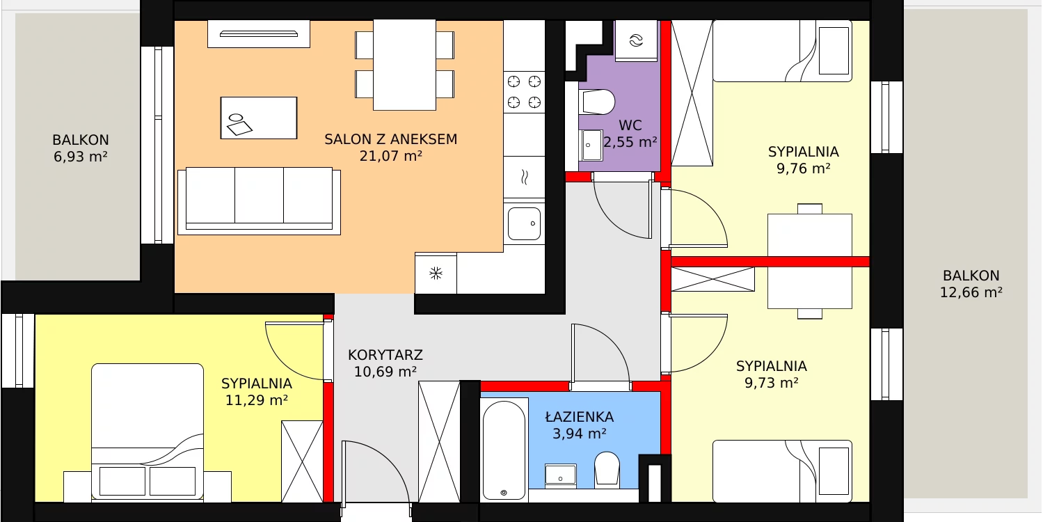 4 pokoje, apartament 69,03 m², piętro 1, oferta nr A2.1.30, Mirabelkowa Eko, Łódź, Polesie, Złotno, ul. Podchorążych 49