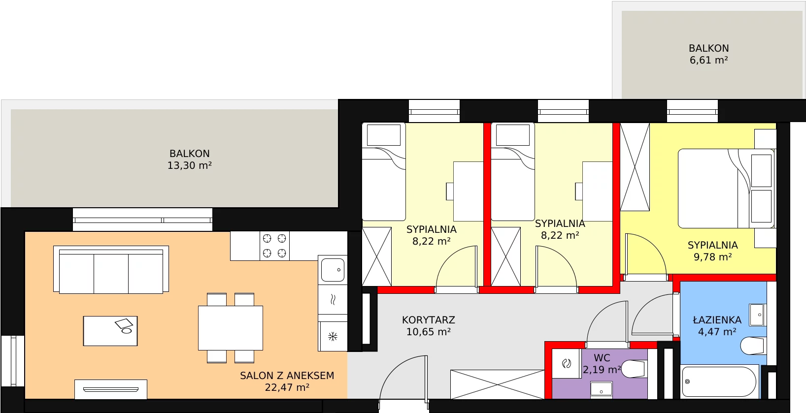 4 pokoje, apartament 66,00 m², piętro 1, oferta nr A3.1.41, Mirabelkowa Eko, Łódź, Polesie, Złotno, ul. Podchorążych 49