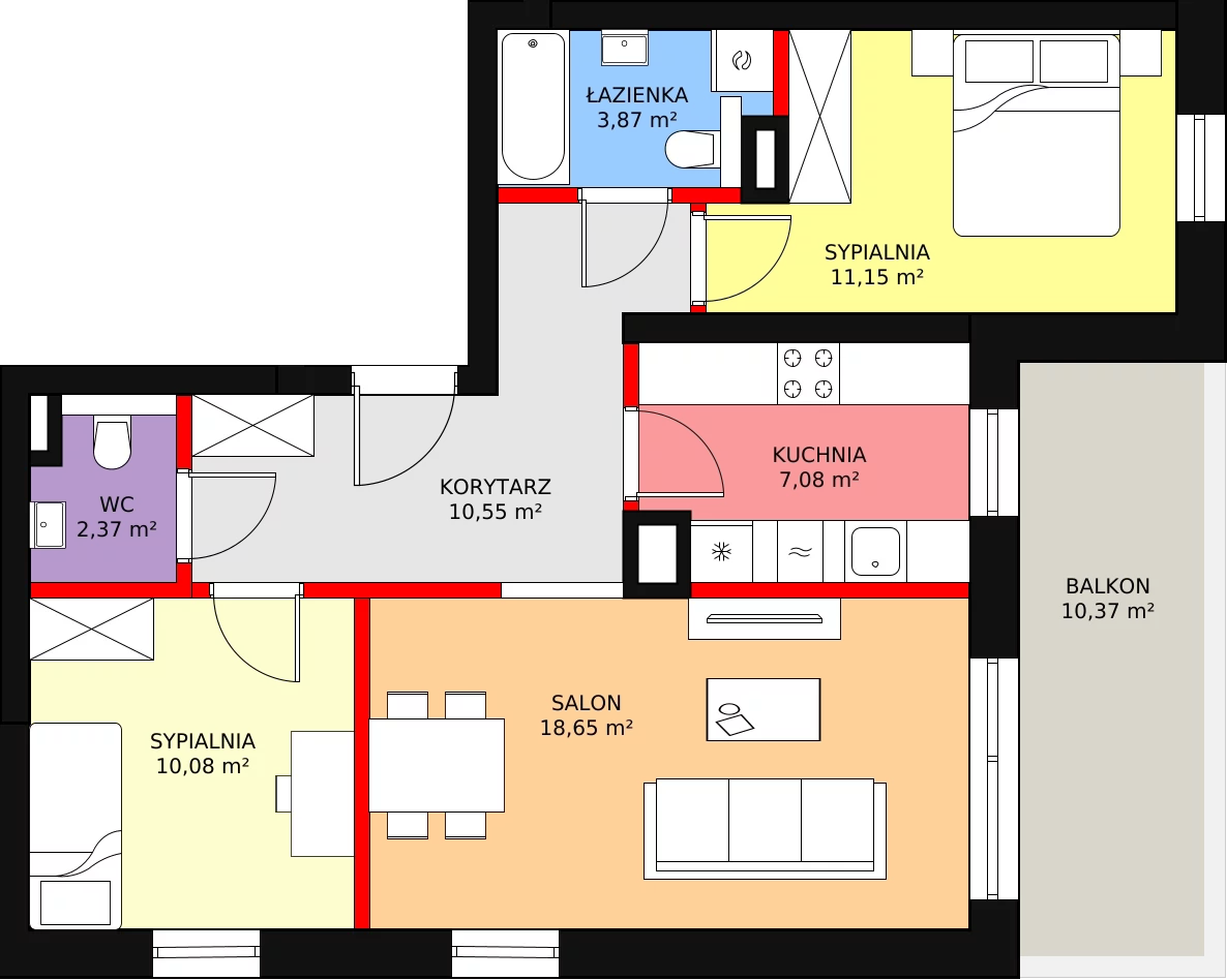 Apartament 63,75 m², piętro 1, oferta nr A3.1.44, Mirabelkowa Eko, Łódź, Polesie, Złotno, ul. Podchorążych 49