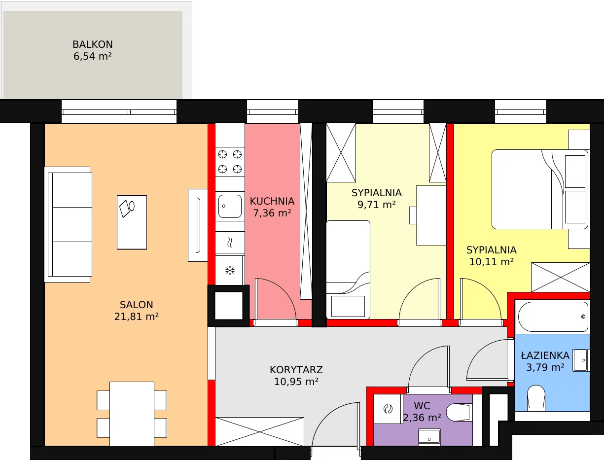 Mieszkanie 66,09 m², piętro 2, oferta nr A3.2.48, Mirabelkowa Eko, Łódź, Polesie, Złotno, ul. Podchorążych 49