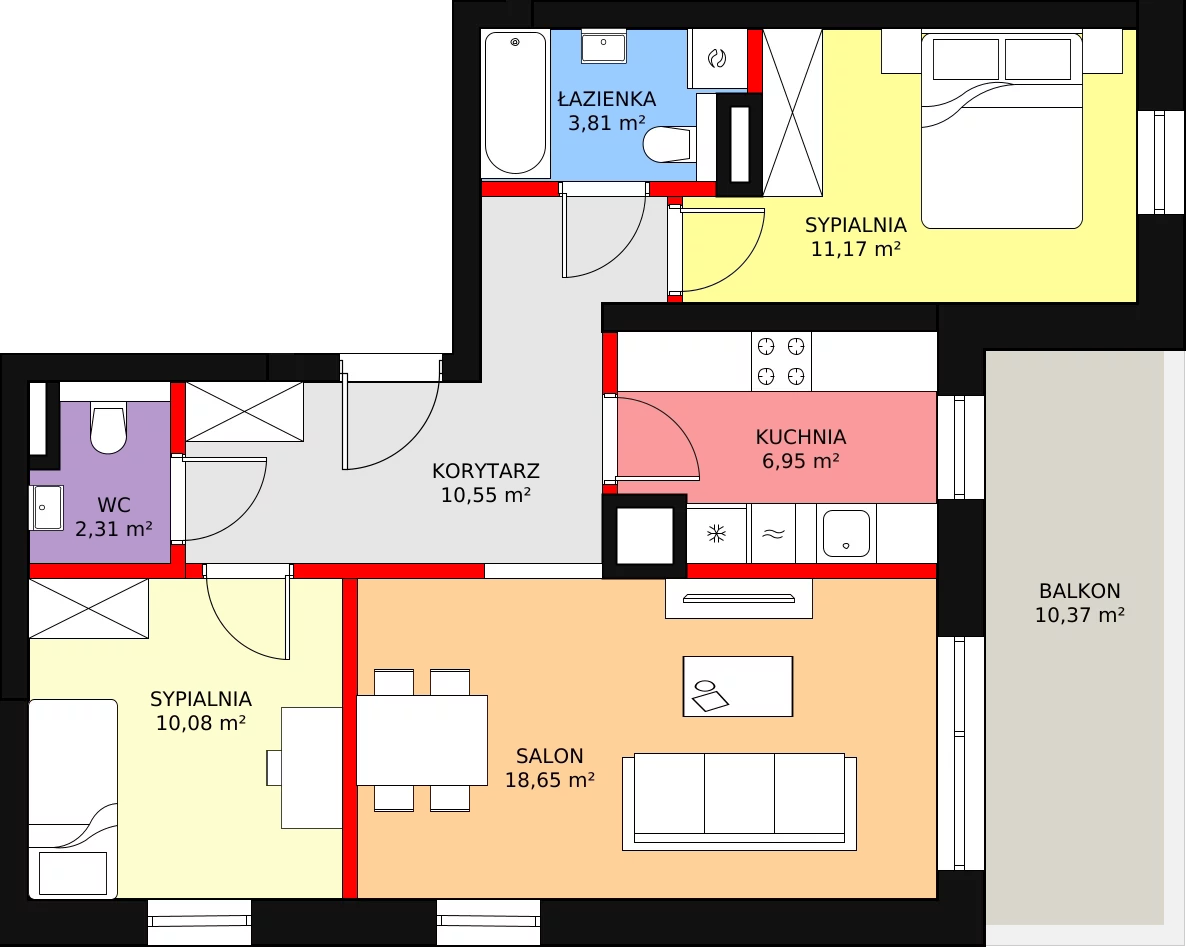 3 pokoje, apartament 63,52 m², piętro 2, oferta nr A3.2.50, Mirabelkowa Eko, Łódź, Polesie, Złotno, ul. Podchorążych 49