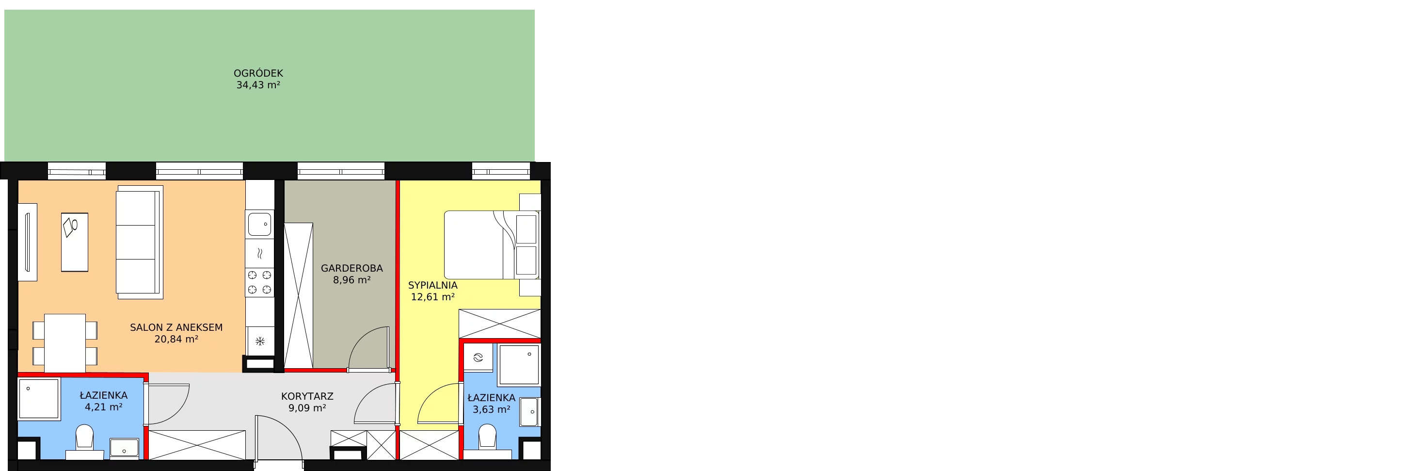 2 pokoje, mieszkanie 59,34 m², parter, oferta nr A1.0.1, Moja Retkinia, Łódź, Polesie, Retkinia, ul. Obywatelska 158