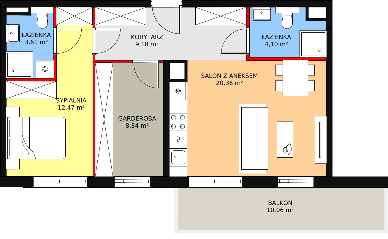 Mieszkanie 58,56 m², piętro 1, oferta nr A1.1.16, Moja Retkinia, Łódź, Polesie, Retkinia, ul. Obywatelska 158