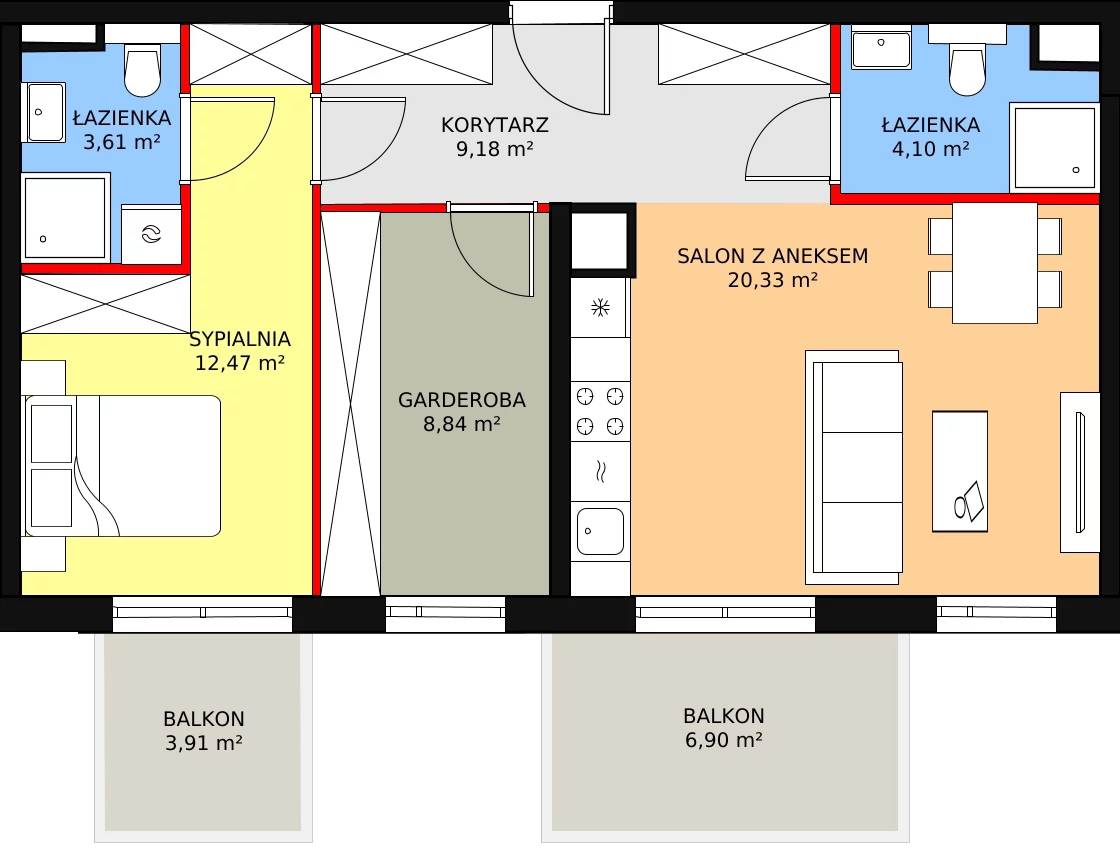 Mieszkanie 58,53 m², piętro 2, oferta nr A1.2.26, Moja Retkinia, Łódź, Polesie, Retkinia, ul. Obywatelska 158