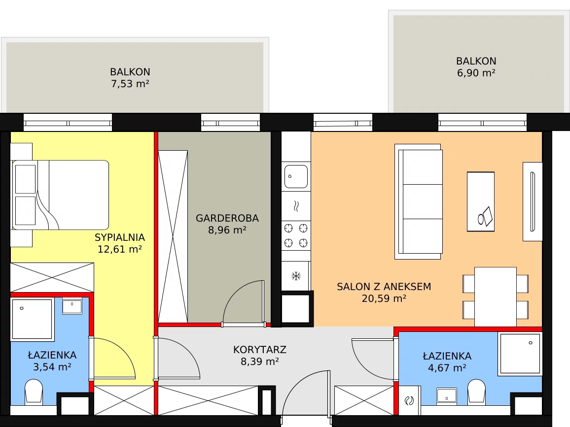 Mieszkanie 58,76 m², piętro 3, oferta nr A1.3.31, Moja Retkinia, Łódź, Polesie, Retkinia, ul. Obywatelska 158