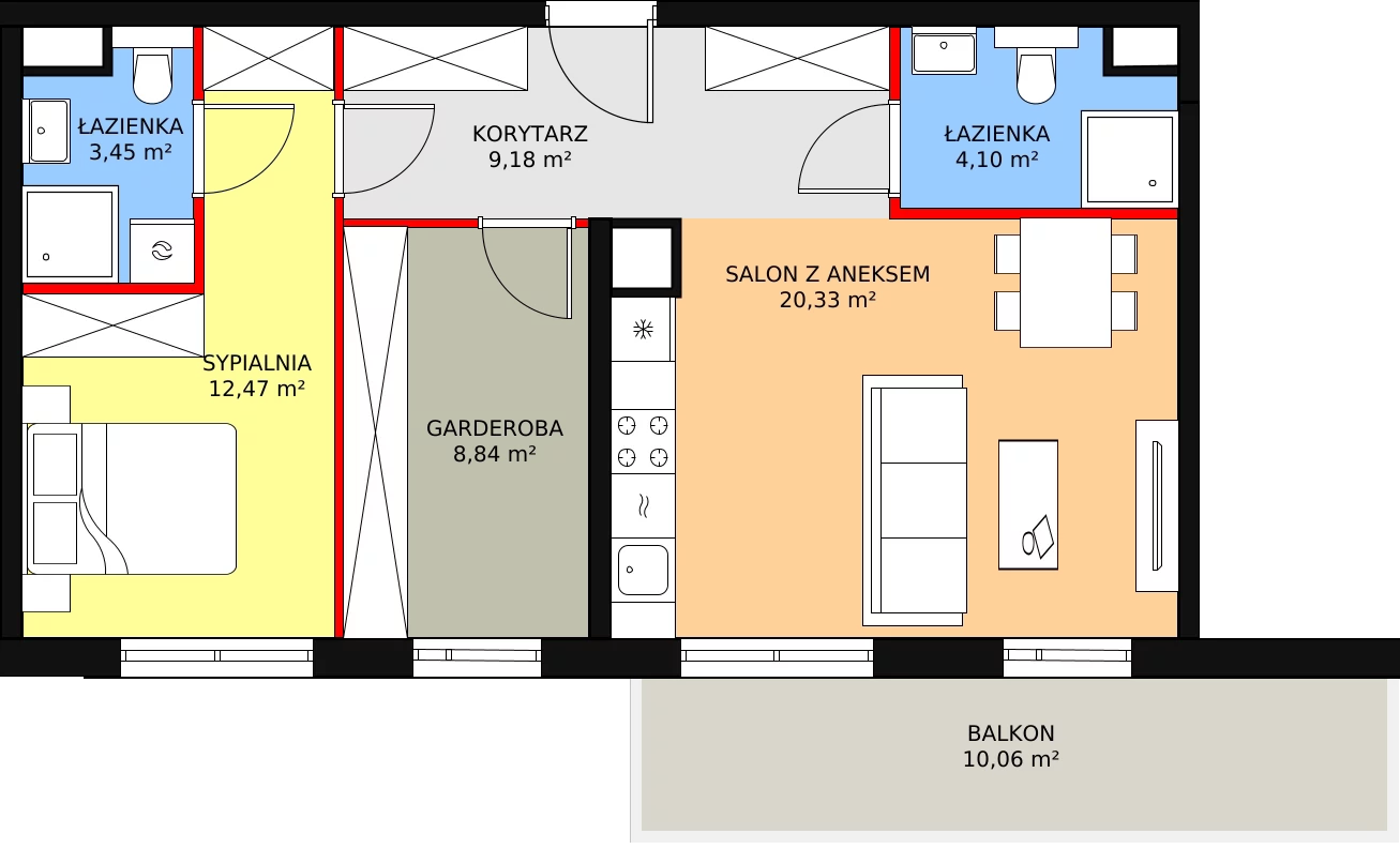 Mieszkanie 58,37 m², piętro 3, oferta nr A1.3.36, Moja Retkinia, Łódź, Polesie, Retkinia, ul. Obywatelska 158