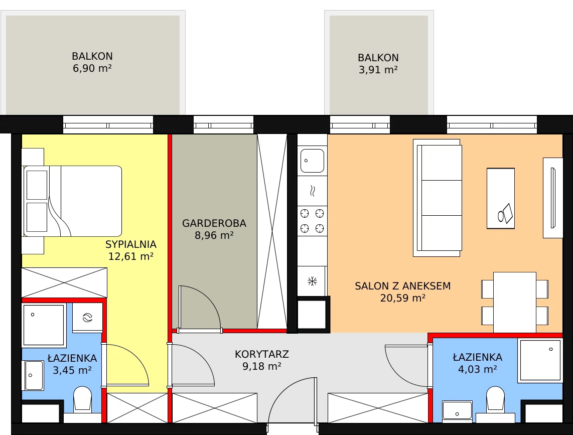 2 pokoje, mieszkanie 58,82 m², piętro 3, oferta nr A1.3.39, Moja Retkinia, Łódź, Polesie, Retkinia, ul. Obywatelska 158