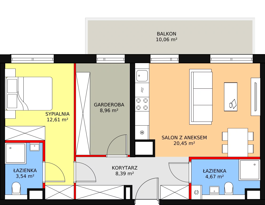 Mieszkanie 58,62 m², piętro 4, oferta nr A1.4.41, Moja Retkinia, Łódź, Polesie, Retkinia, ul. Obywatelska 158